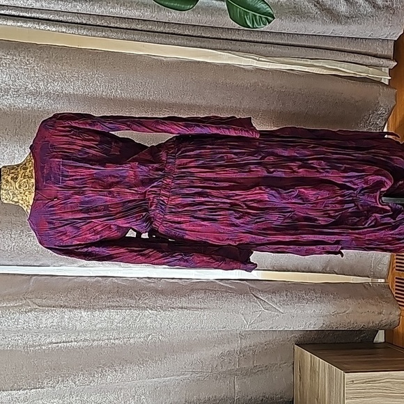 NWOT Zara Wrinkled Jacquard Maxi Dress Small Maroon Purple Floral Design - Picture 6 of 9